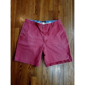Chaps Coastland Red Saltwater Chino Shorts Mens 36 100% Cotton Flat Front